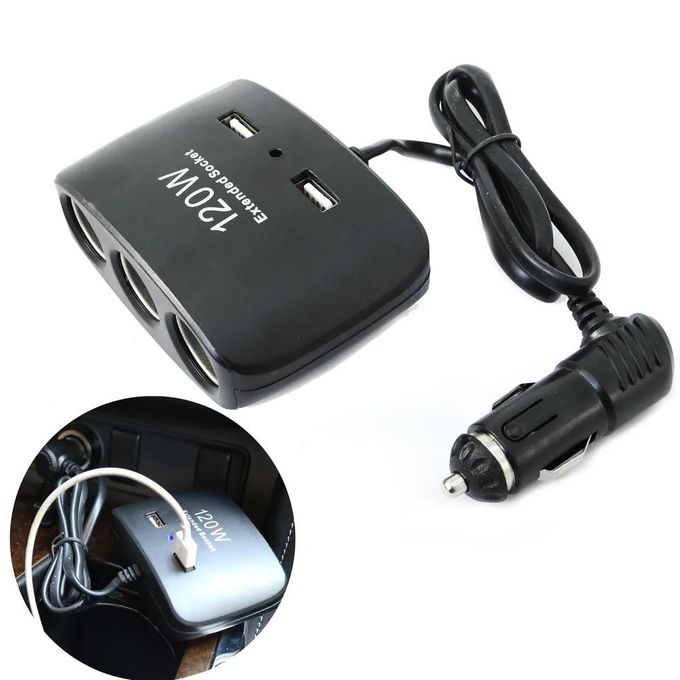 120w Car 3 Pin Socket With 2 USB Charging Put