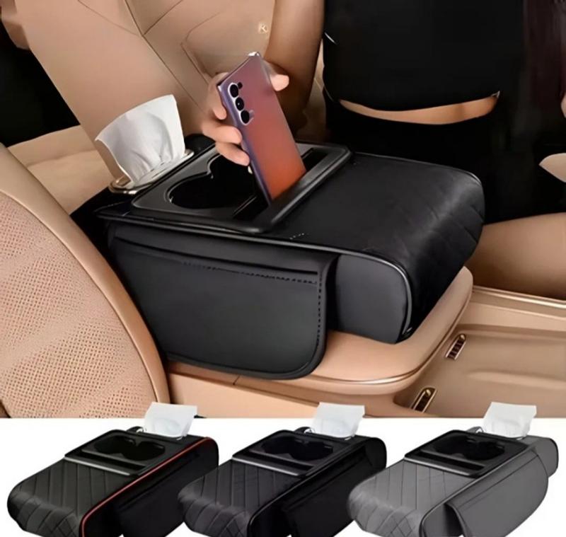 Car Armrest Cup and Phone Holder with Tissue box - Image 2