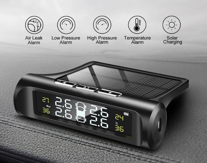 Big Nozzle Solar Power TPMS Car Tire Tyre Air Pressure meter Gauge
