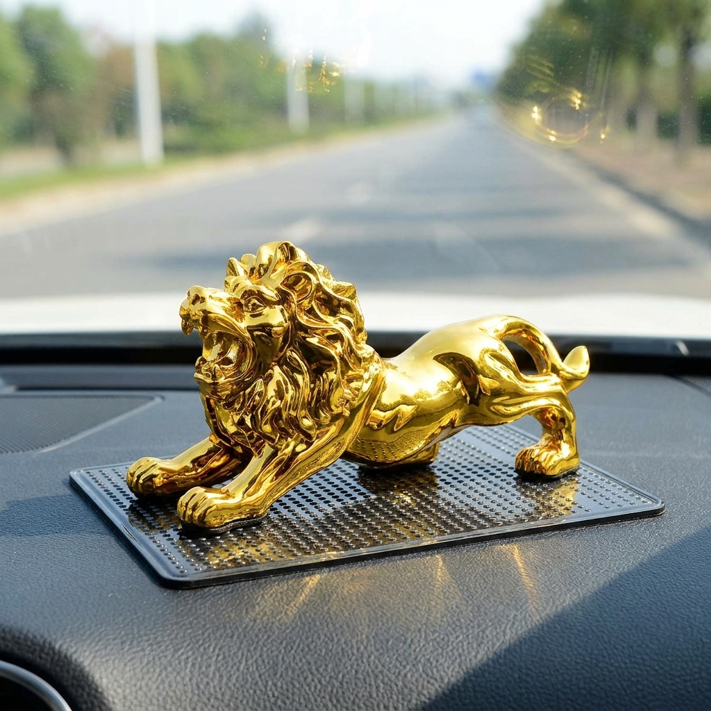 Metal Gold Plated Lion Showpiece For Car Dashboard - Image 3