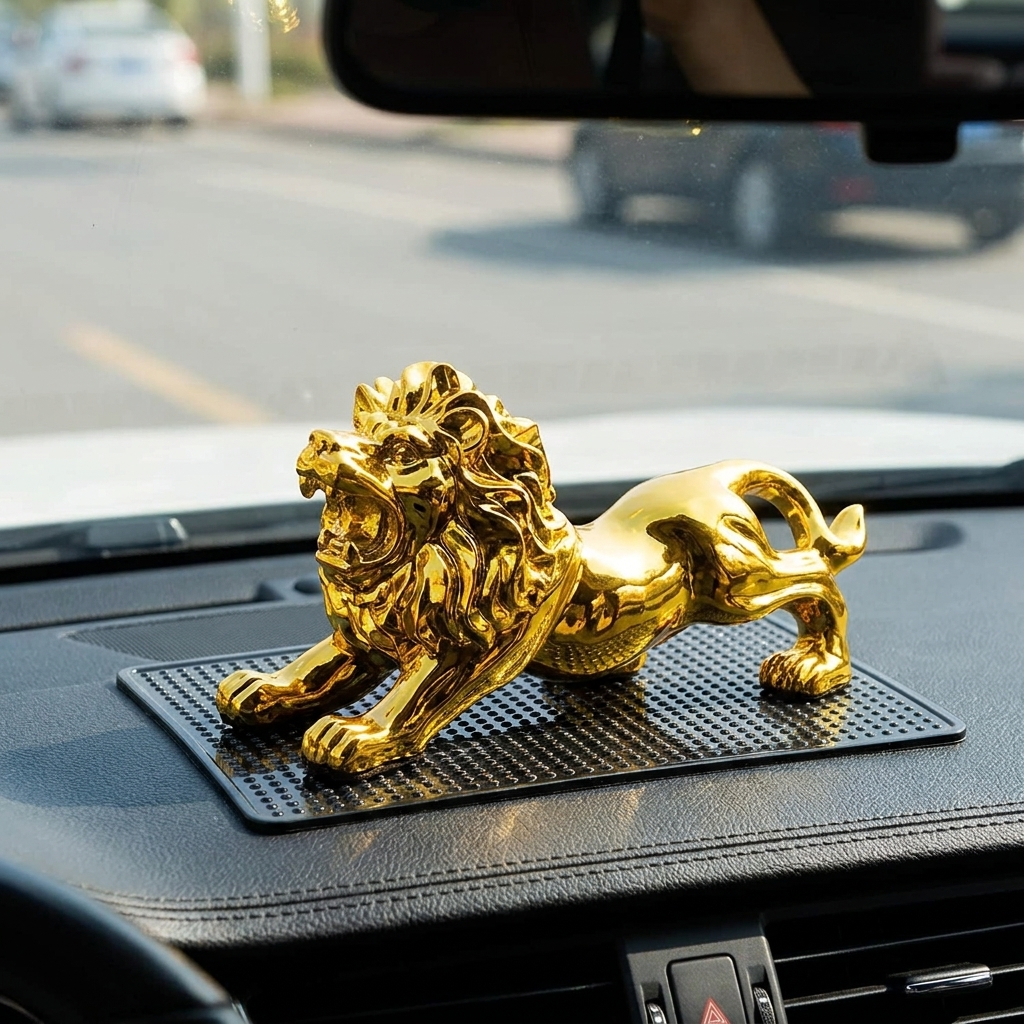 Metal Gold Plated Lion Showpiece For Car Dashboard - Image 2