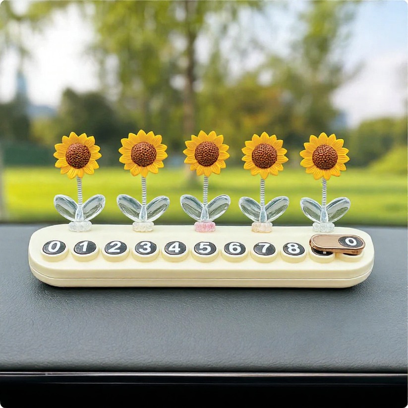 Car Sunflower Showpiece Dashboard Perfume with Mobile Number