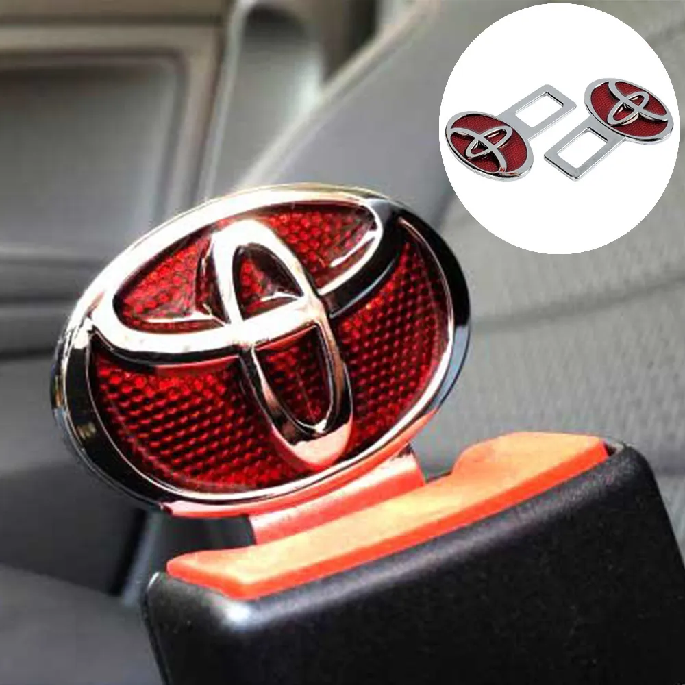 Car Seat Belt Clip Metal Toyota Red With Logo 2 pcs - Image 2